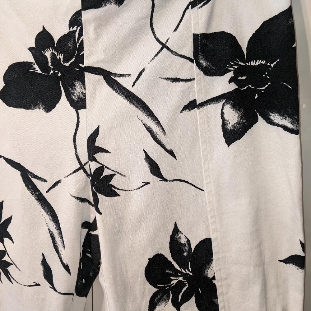 Style New York Paris White Pants with Black Floral Pattern Flare High Ri… - Picture 10 of 10